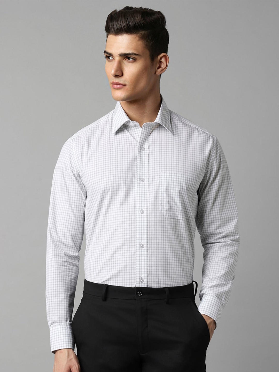 

Louis Philippe Classic Fit Checked Long Sleeves Cotton Formal Shirt, White