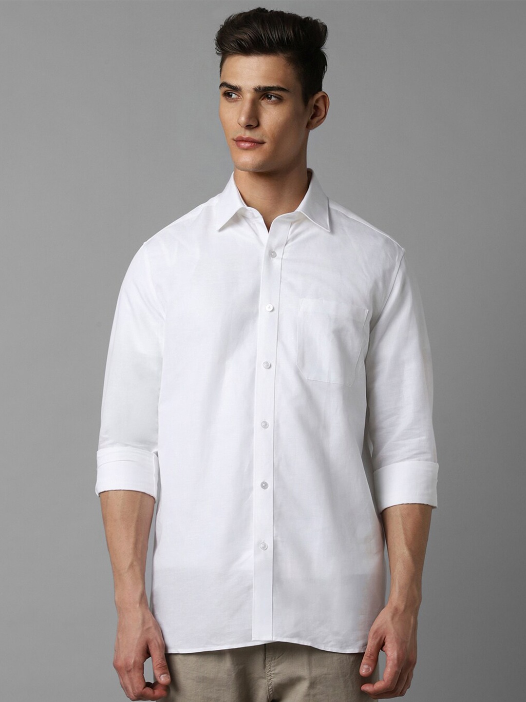 

Louis Philippe Classic Fit Spread Collar Cotton Linen Casual Shirt, White