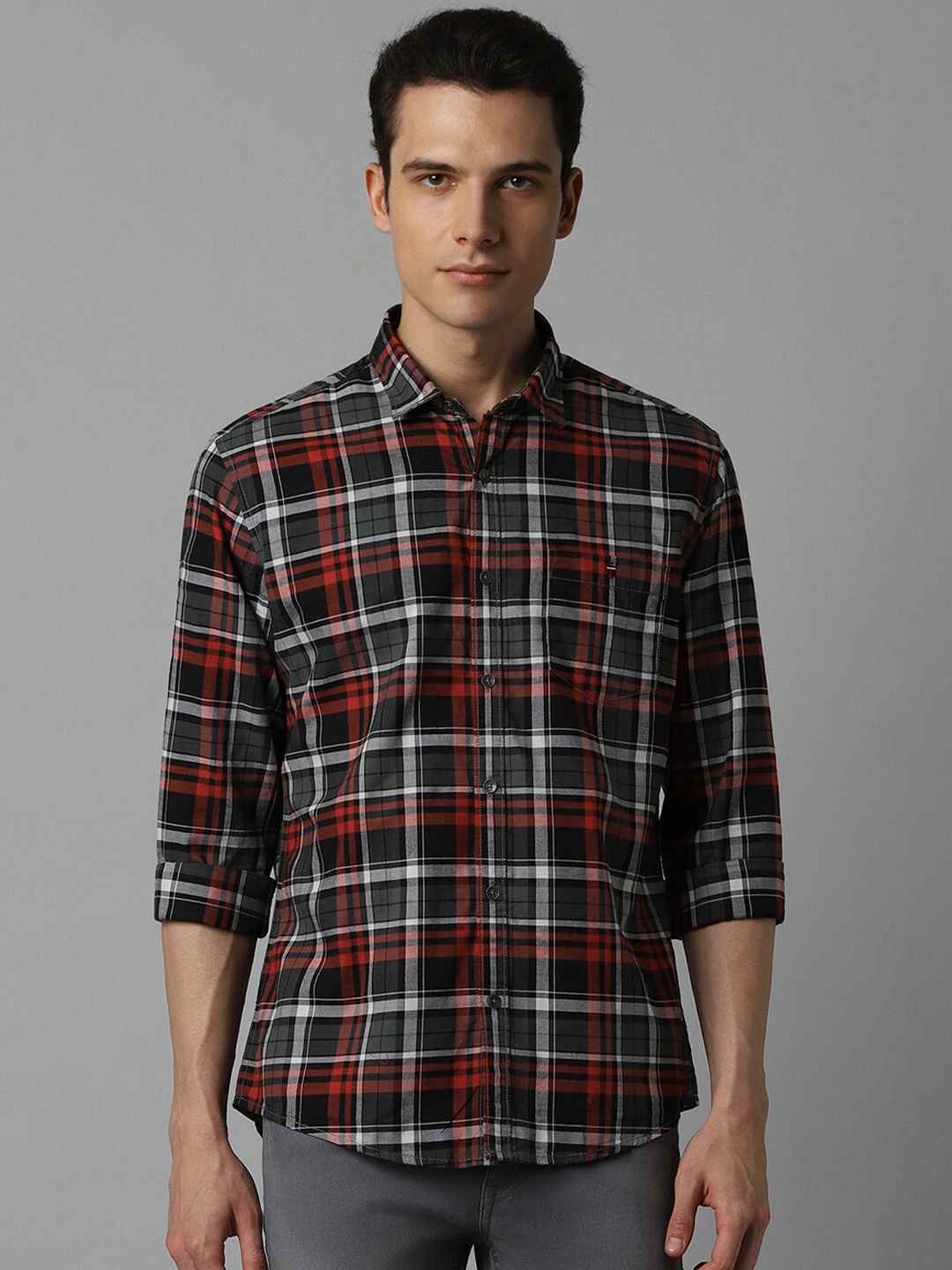 

Louis Philippe Jeans Slim Fit Tartan Checked Pure Cotton Casual Shirt, Black