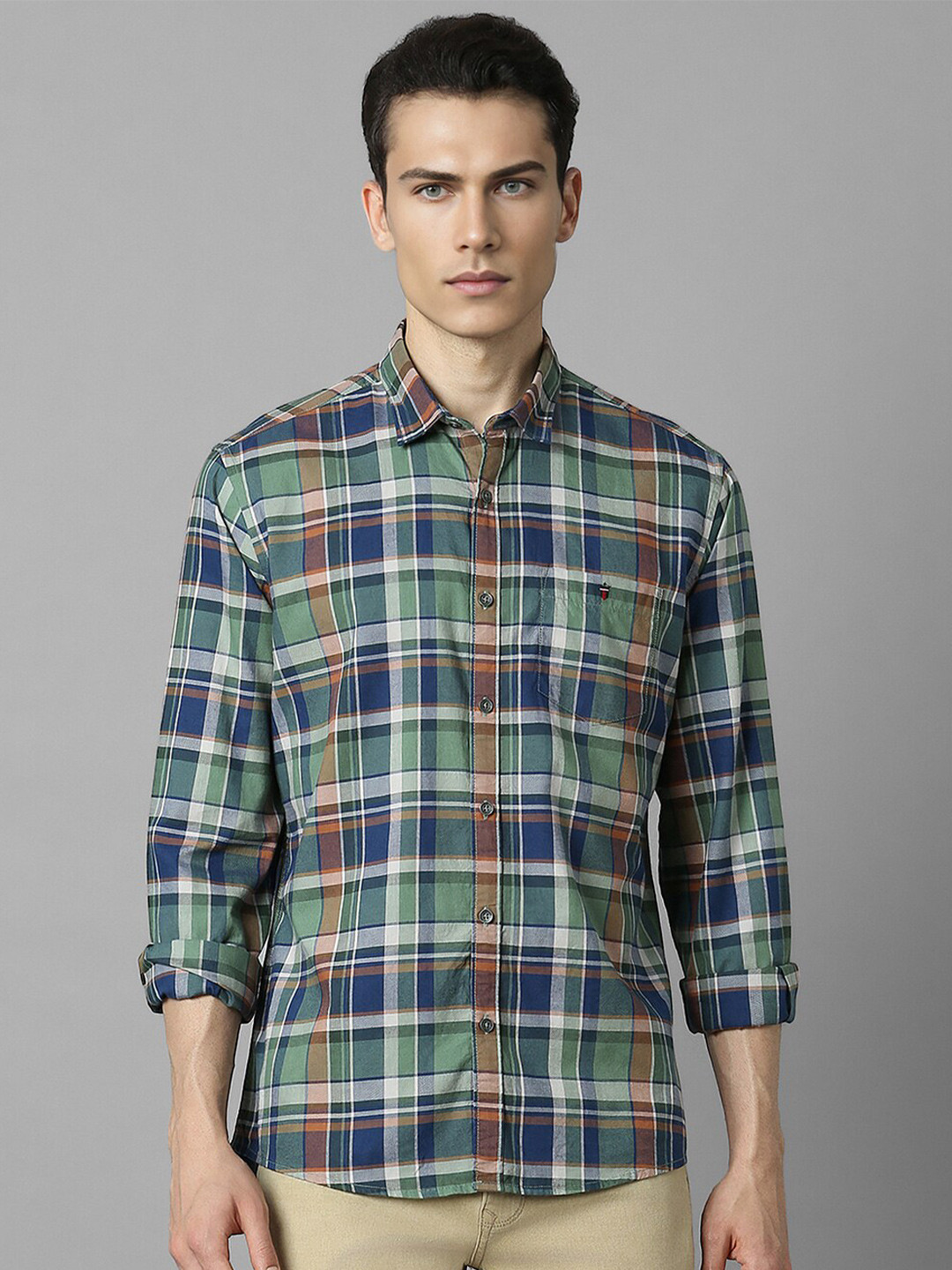 

Louis Philippe Jeans Slim Fit Tartan Checked Pure Cotton Casual Shirt, Green