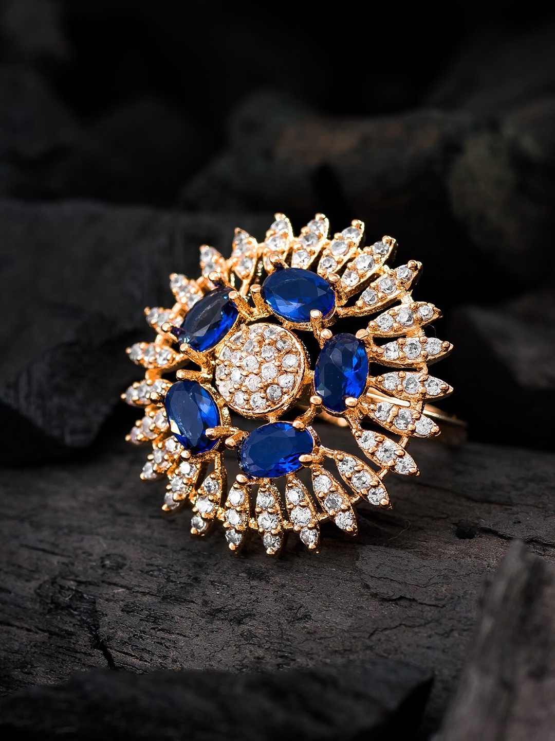 

LUMIERE JEWEL Gold-Plated Cubic Zirconia Studded Finger Ring