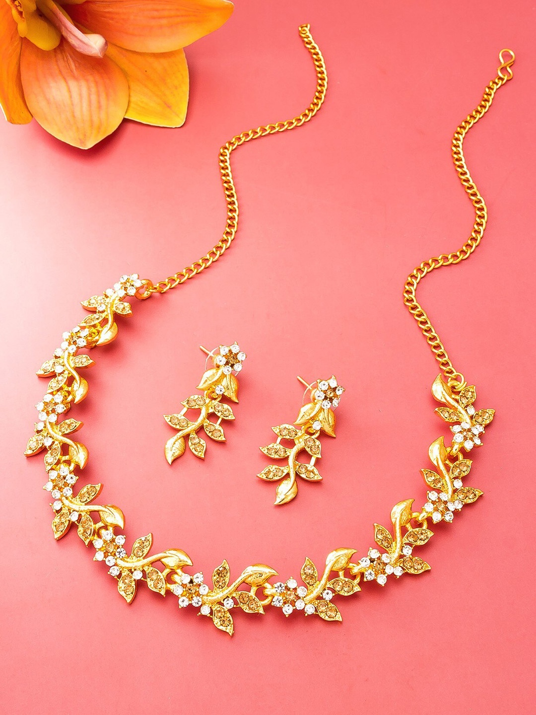 

LUMIERE JEWEL Gold Plated American Diamond Studded Jewellery Set