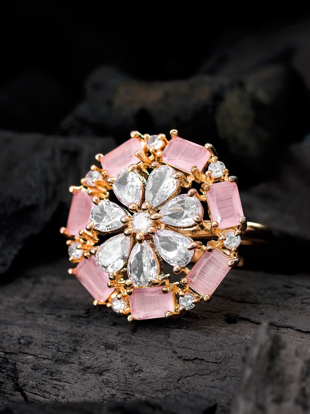 

LUMIERE JEWEL Gold Plated Cubic Zirconia Stone Studded Finger Ring