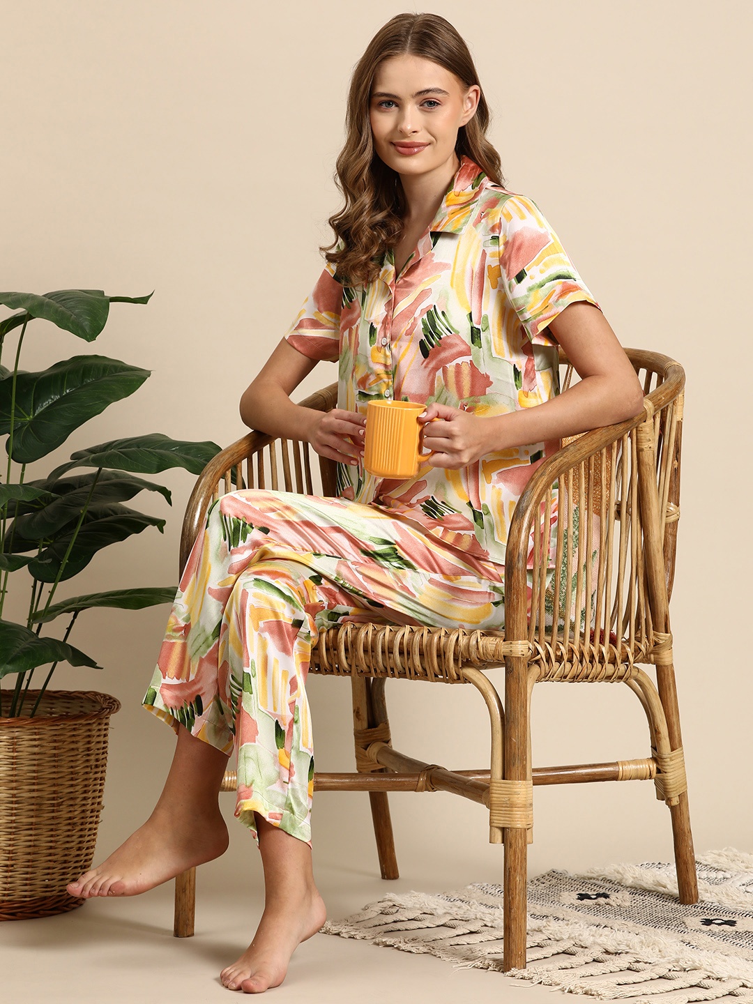 

Mast & Harbour Women Printed Satin Night Suit, Multi