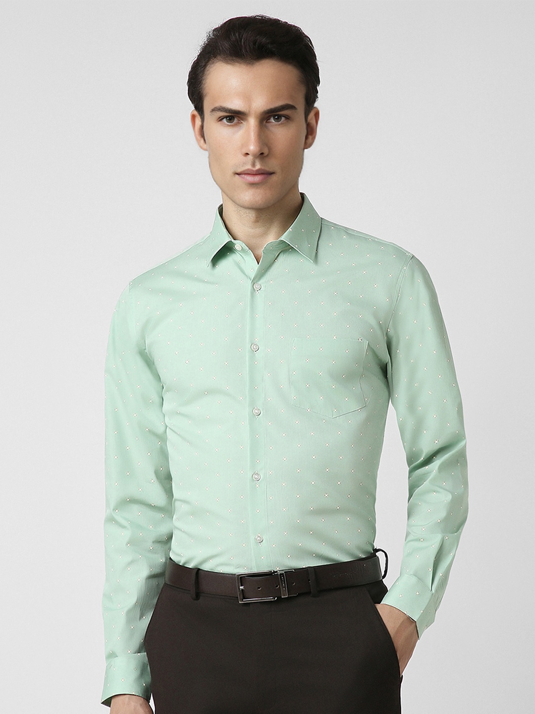 

Peter England Slim Fit Micro Ditsy Printed Pure Cotton Formal Shirt, Green