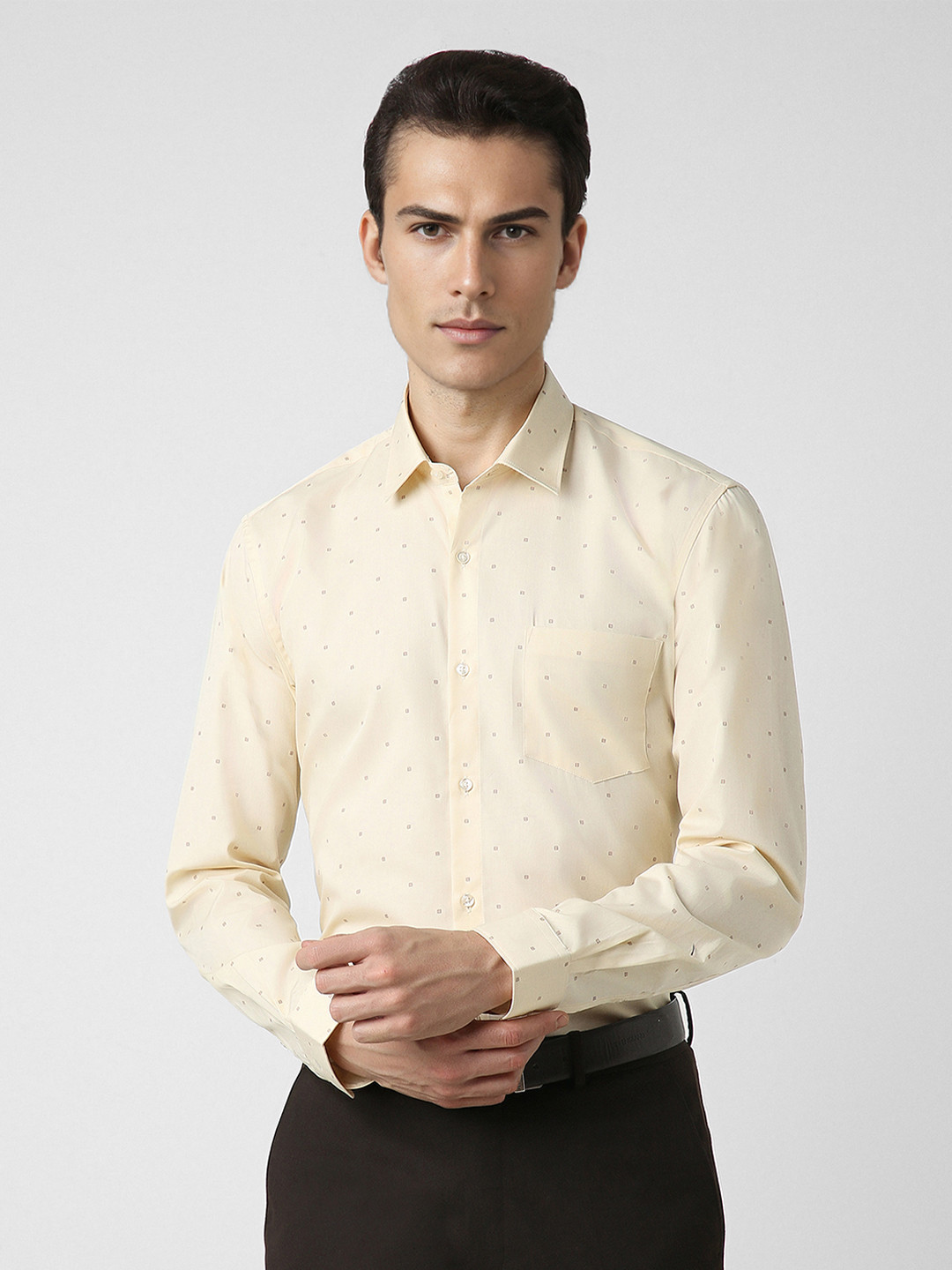 

Peter England Opaque Printed Cotton Formal Shirt, Cream