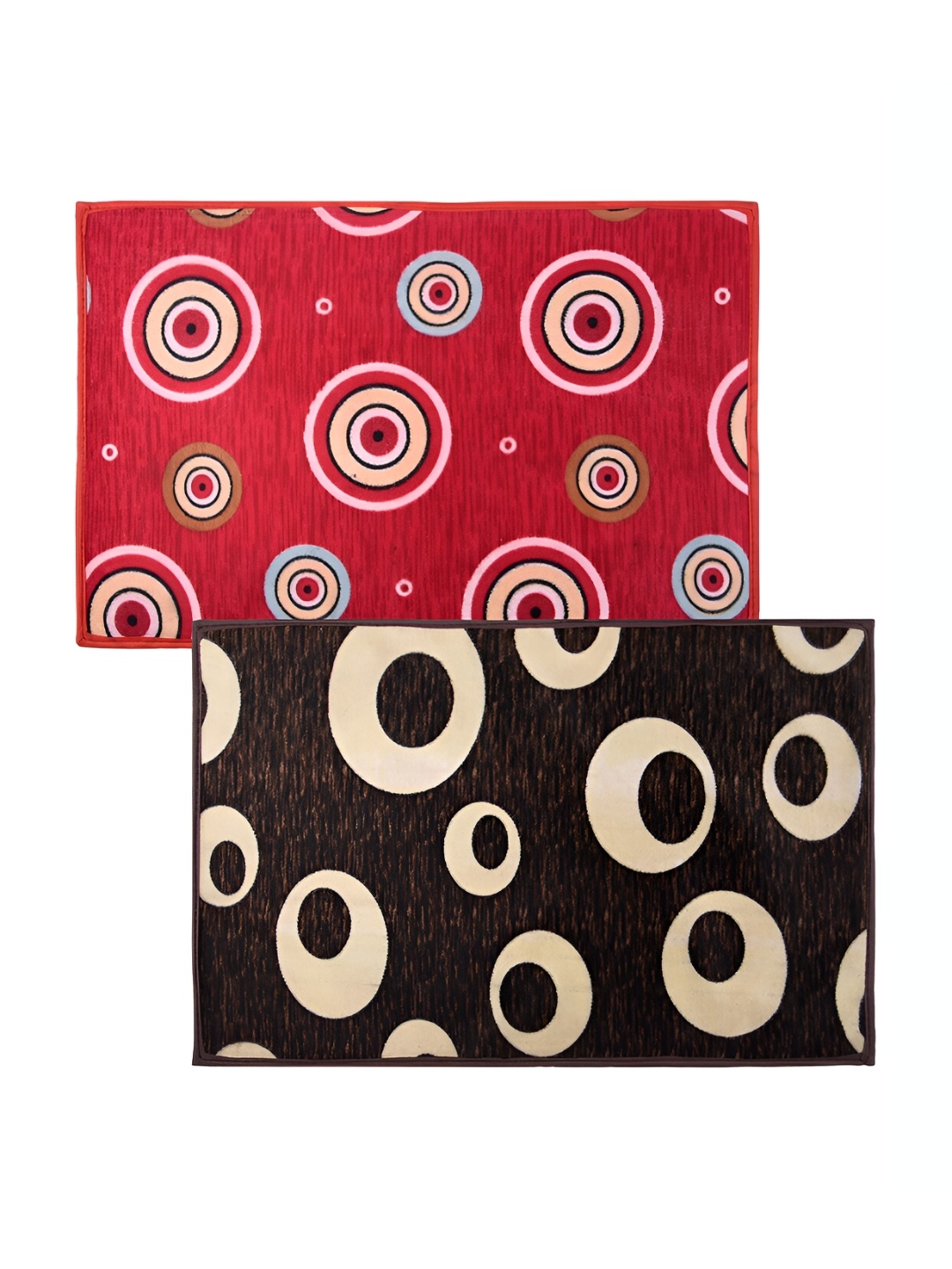 

Kuber Industries Red & Brown 2 Pieces Printed Anti-Skid Doormats