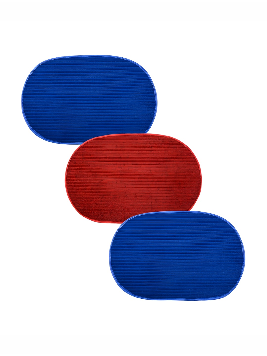 

Kuber Industries Red & Blue 3 Pieces Anti-Skid Oval Shaped Doormats