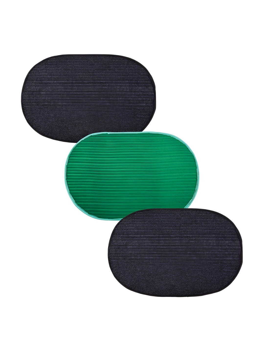 

Kuber Industries Grey & Green 3 Pieces Striped Anti-Skid Oval Shaped Doormats