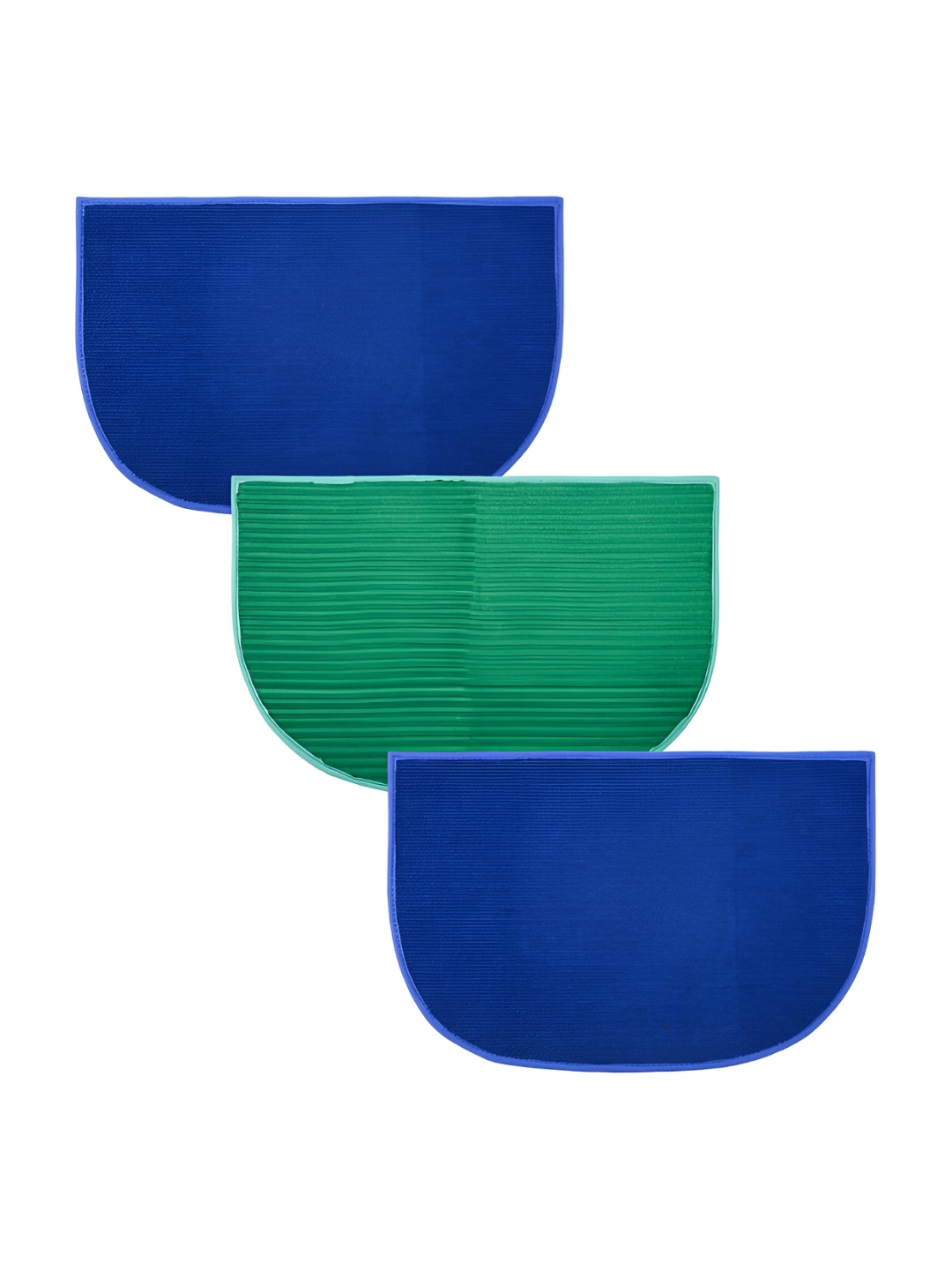 

Kuber Industries Blue & Green 3 Pieces Striped Anti-Skid D-Shaped Doormats