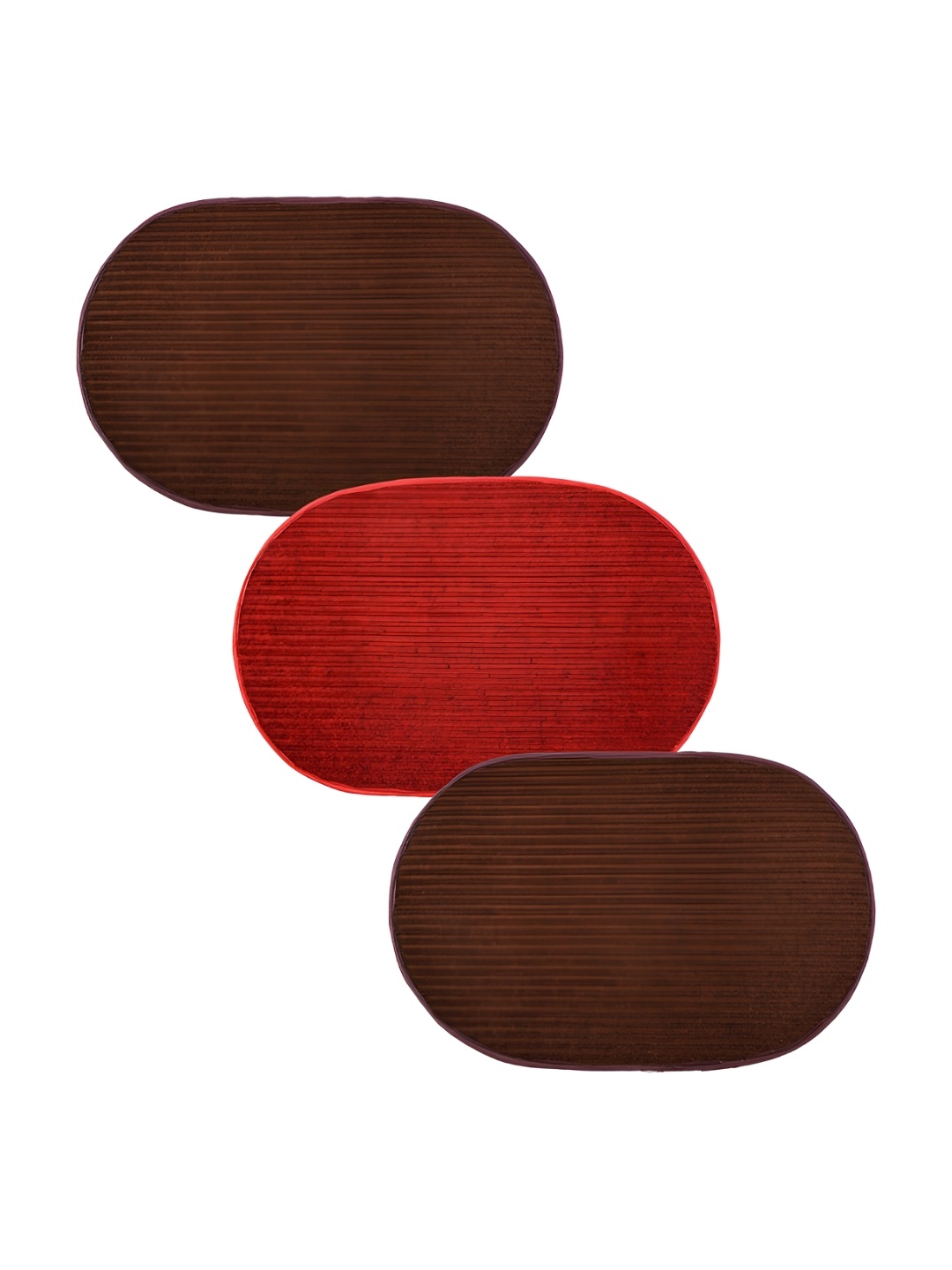 

Kuber Industries Red & Brown 3 Pieces Striped Anti-Skid Oval Shaped Doormats