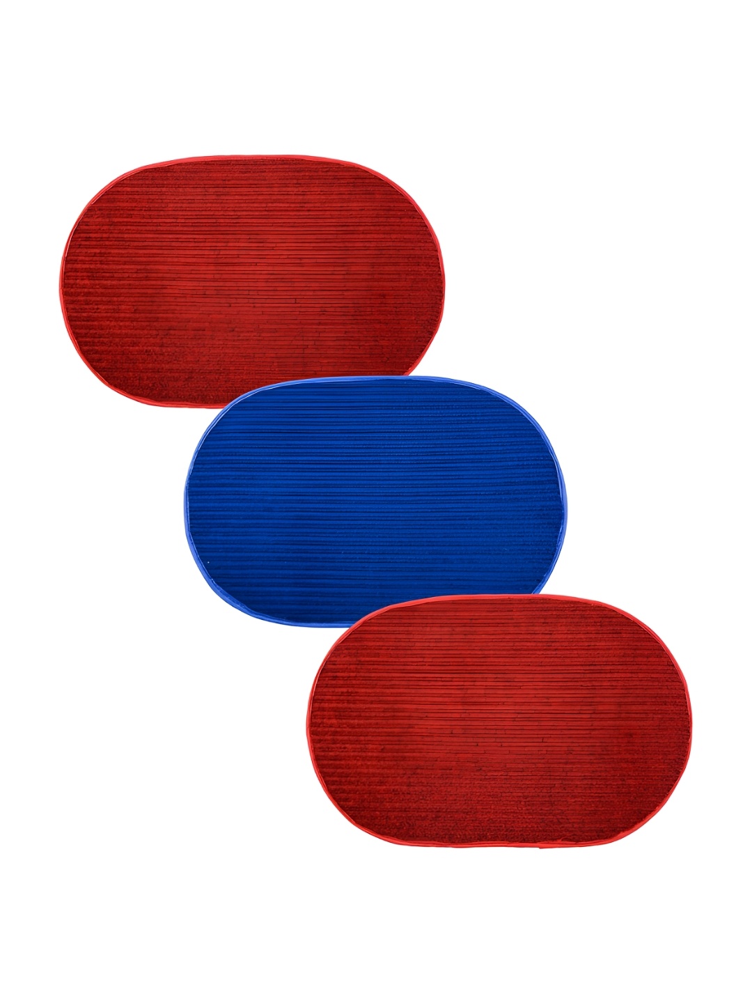 

Kuber Industries Red & Blue 3 Pieces Anti-Skid Oval Shaped Doormats