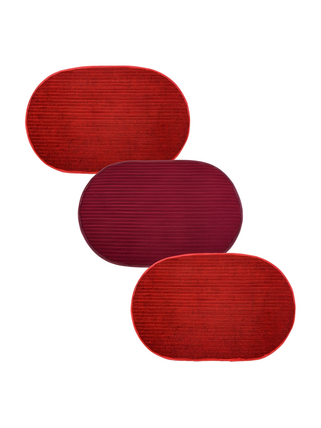 

Kuber Industries Red & Maroon 3 Pieces Striped Anti-Skid Oval Shaped Doormats