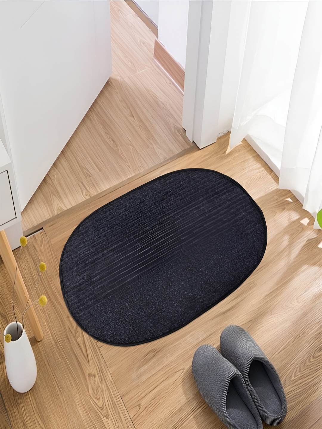 

Kuber Industries Grey & Brown 3 Pieces Striped Anti-Skid Oval Shaped Doormats