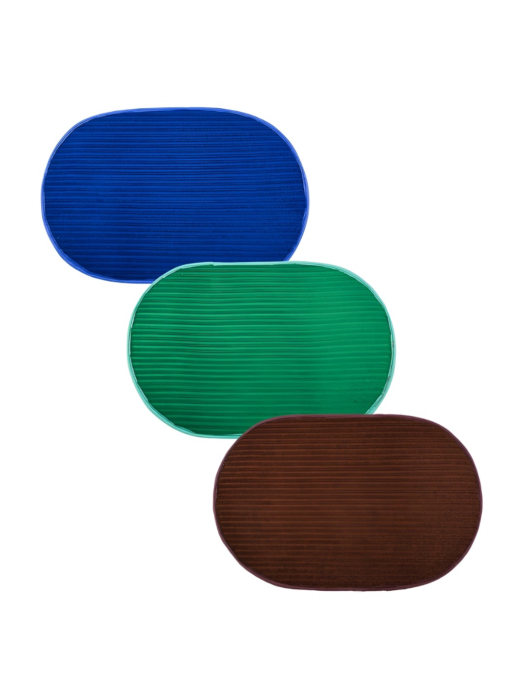 

Kuber Industries Blue & Green 3 Pieces Striped Anti-Skid Oval Shaped Doormats