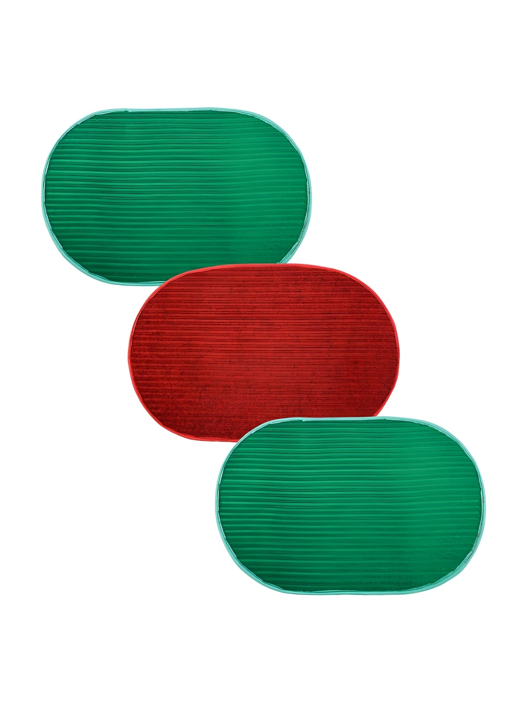 

Kuber Industries Red & Green 3 Pieces Striped Anti-Skid Oval Shaped Doormats
