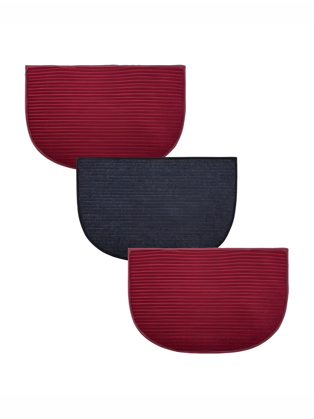 

Kuber Industries Maroon & Grey 3 Pieces Striped Anti-Skid D-Shaped Doormats