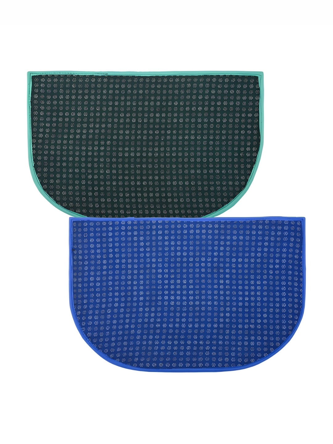 

Kuber Industries Blue & Green 2 Pieces Striped Anti-Skid D-Shaped Doormats