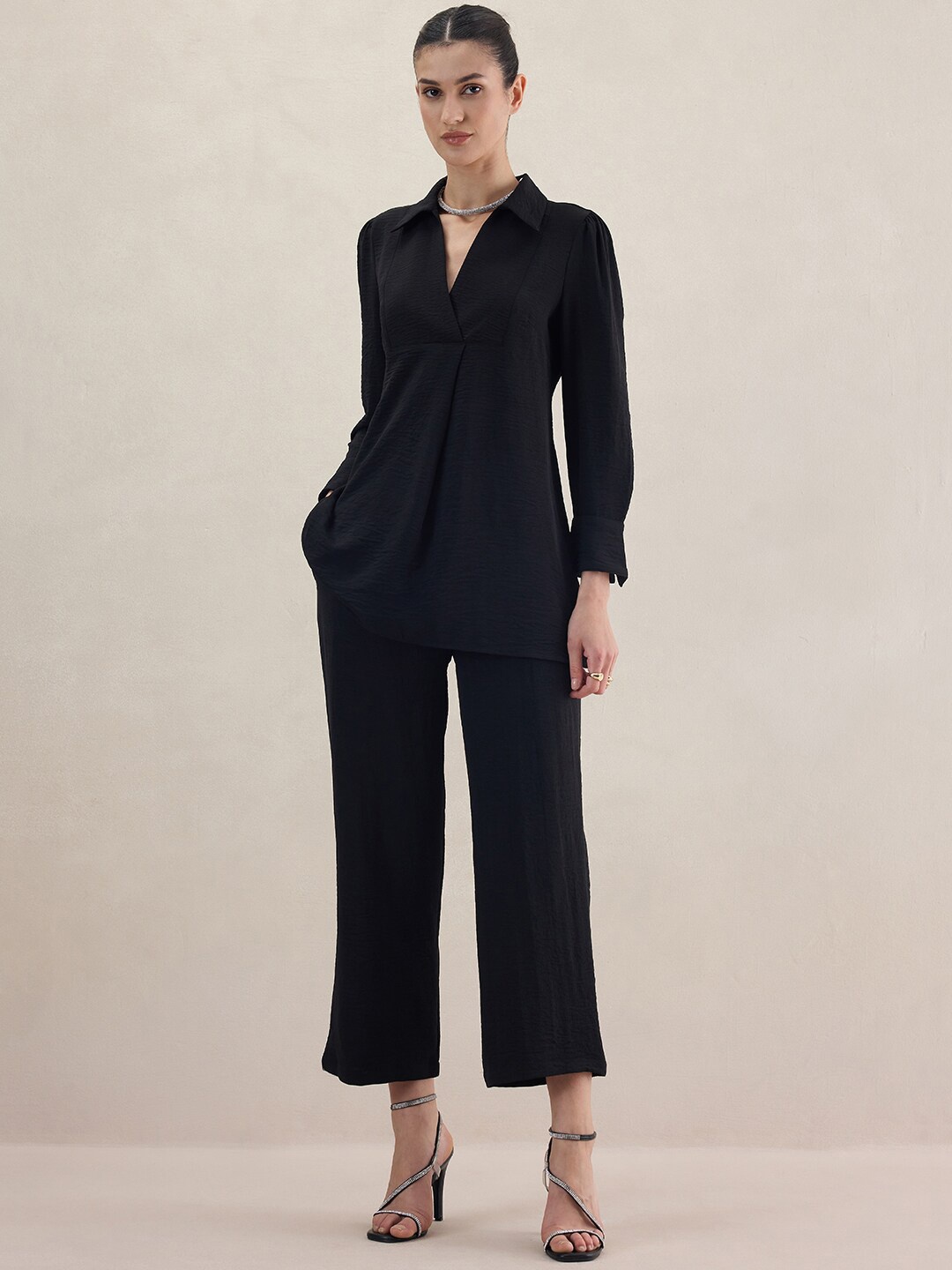 

FEMMELLA Pleated Detail Tunic & Trousers, Black
