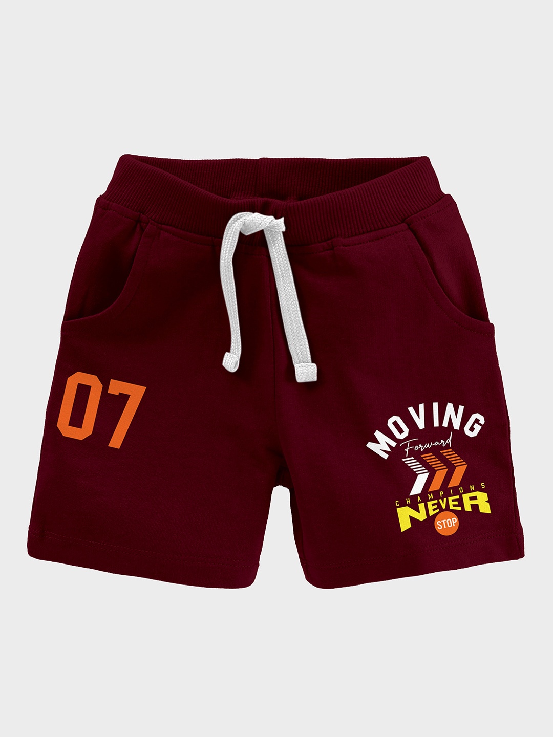 

CODEZ Boys Printed Mid Rise Cotton Shorts, Maroon