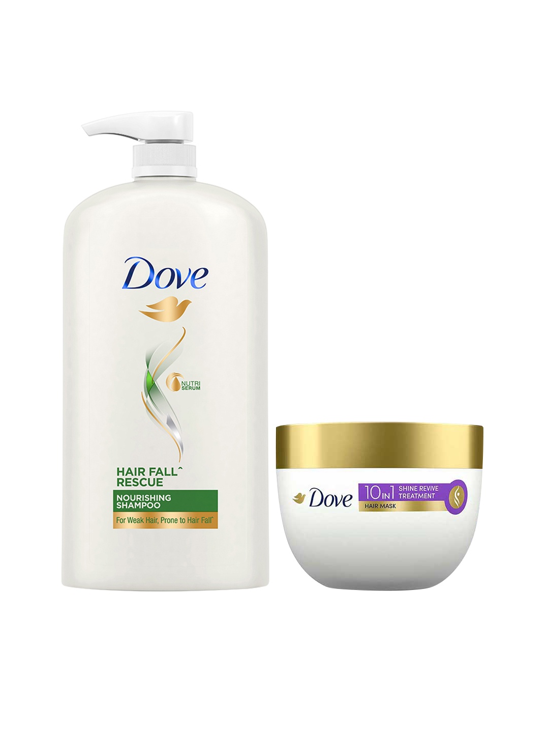 

Dove Set of Hair Fall Rescue Shampoo 1L & Shine Revive Treatment Hair Mask 300 ml, White