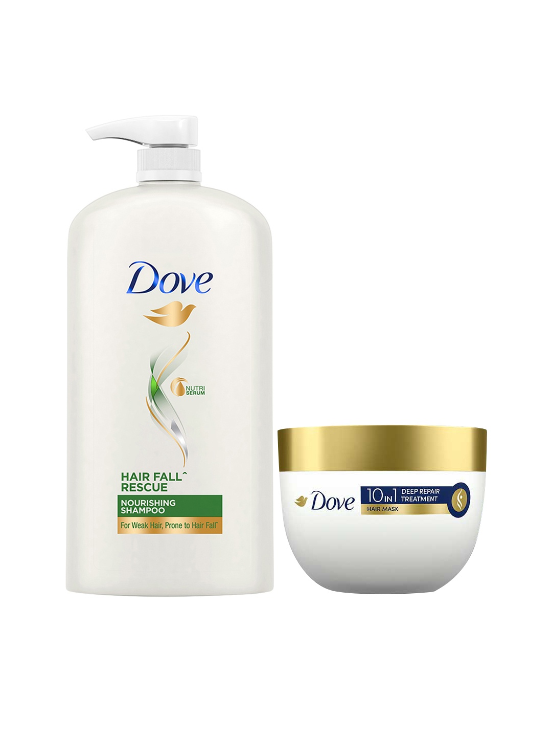 

Dove Set of Hair Fall Rescue Shampoo 1 L & Deep Repair Treatment Hair Mask 300 ml, White