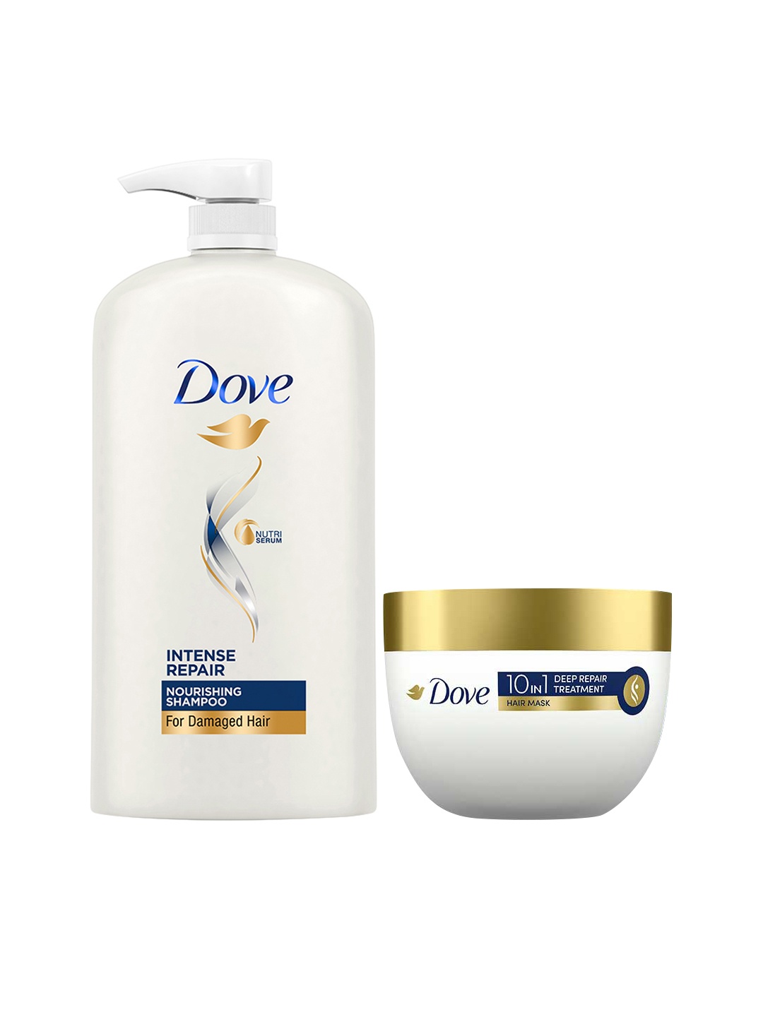 

Dove Set of Intense Repair Shampoo 1 l & Deep Repair Treatment Hair Mask 300 ml, White