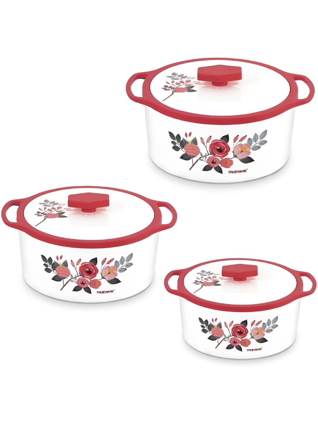 

Trueware White & Pink 3 Pieces Dishwasher Safe Casserole Set