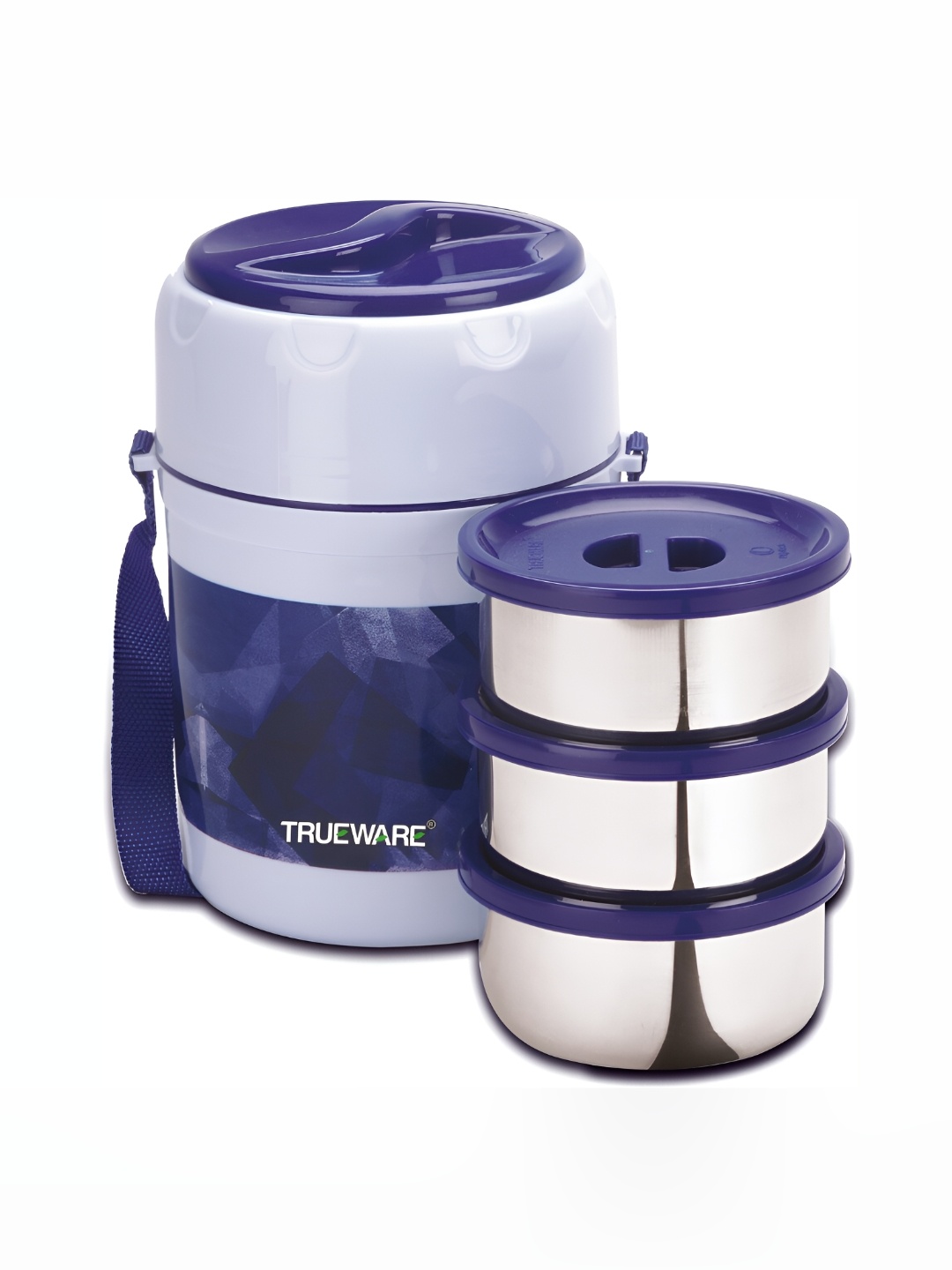 

Trueware Blue 3 Pieces Stainless Steel Dishwasher Safe Lunch Box 900 mL
