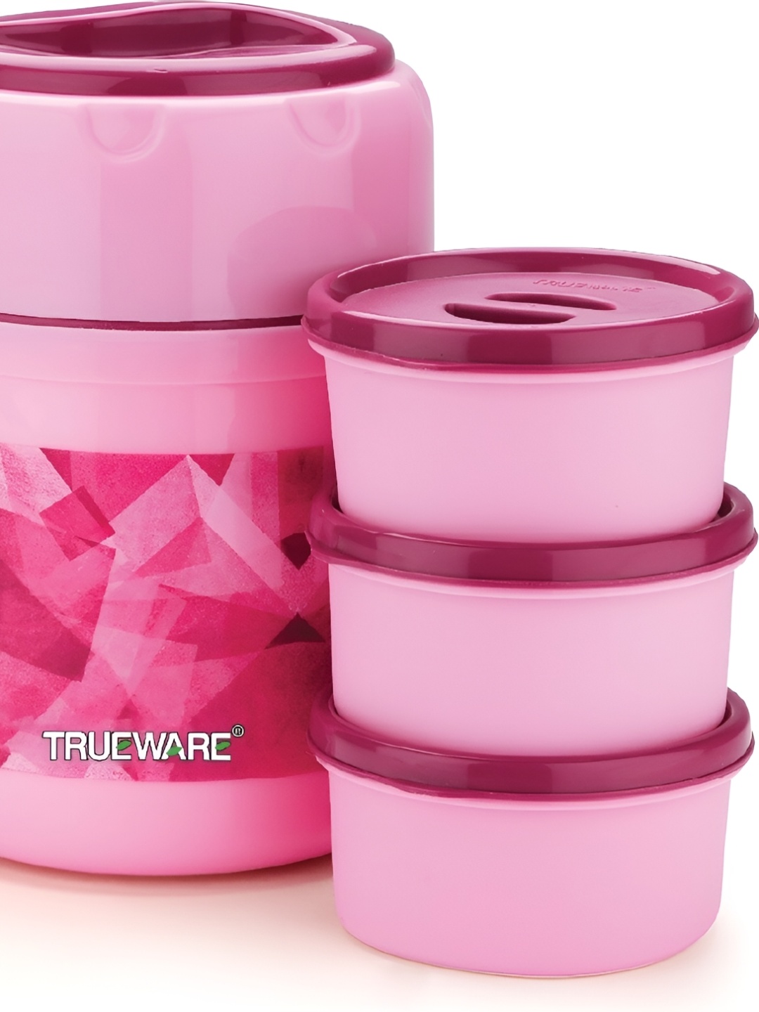 

Trueware Pink Dishwasher Safe Lunch Box With 3 Container 900 ml
