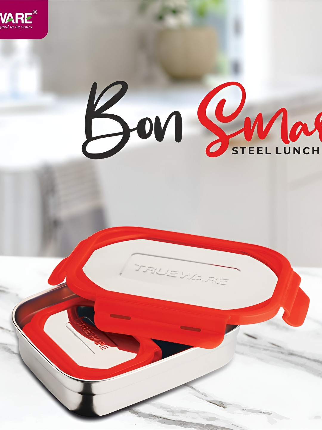 

Trueware Red Stainless Steel Dishwasher Safe Lunch Box