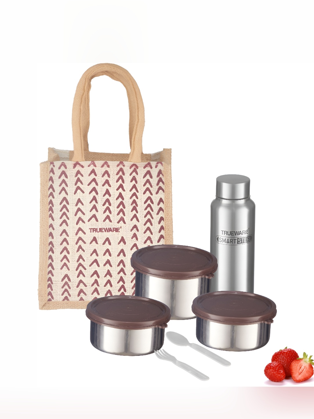 

Trueware Brown 4 Pieces Stainless Steel Dishwasher Safe Lunch Box Set