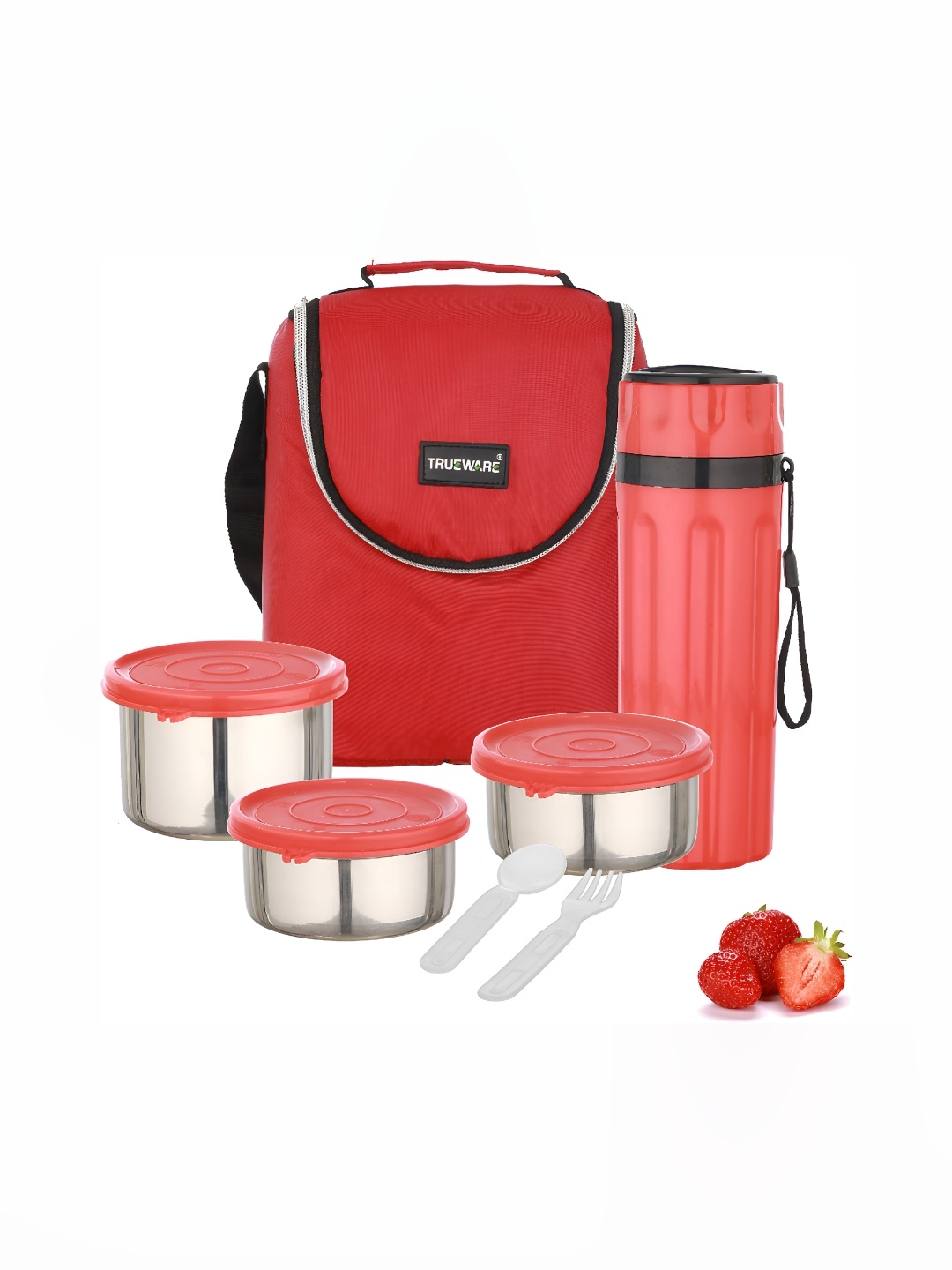 

Trueware Maroon 4 Pieces Stainless Steel Dishwasher Safe Lunch Box