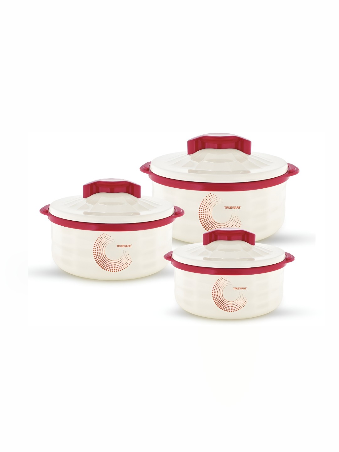 

Trueware Red & White 3 Pieces Stainless Steel Dishwasher Safe Container 4.5L