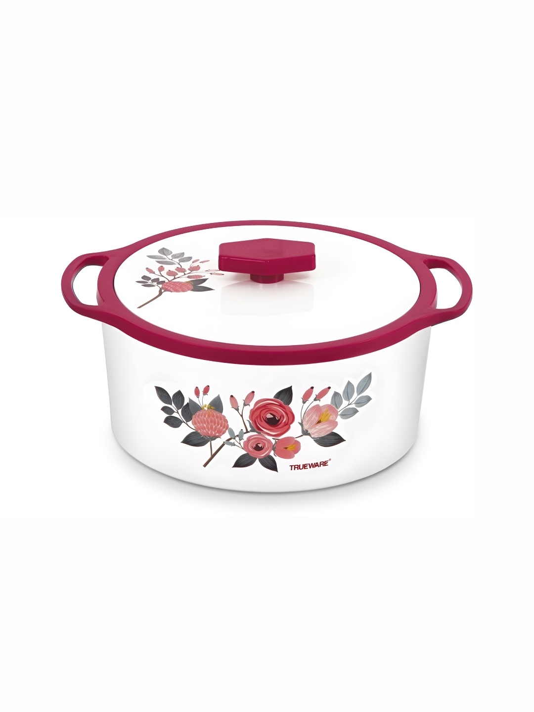 

Trueware White & Red Floral Stainless Steel Dishwasher Safe Casserole 2 L