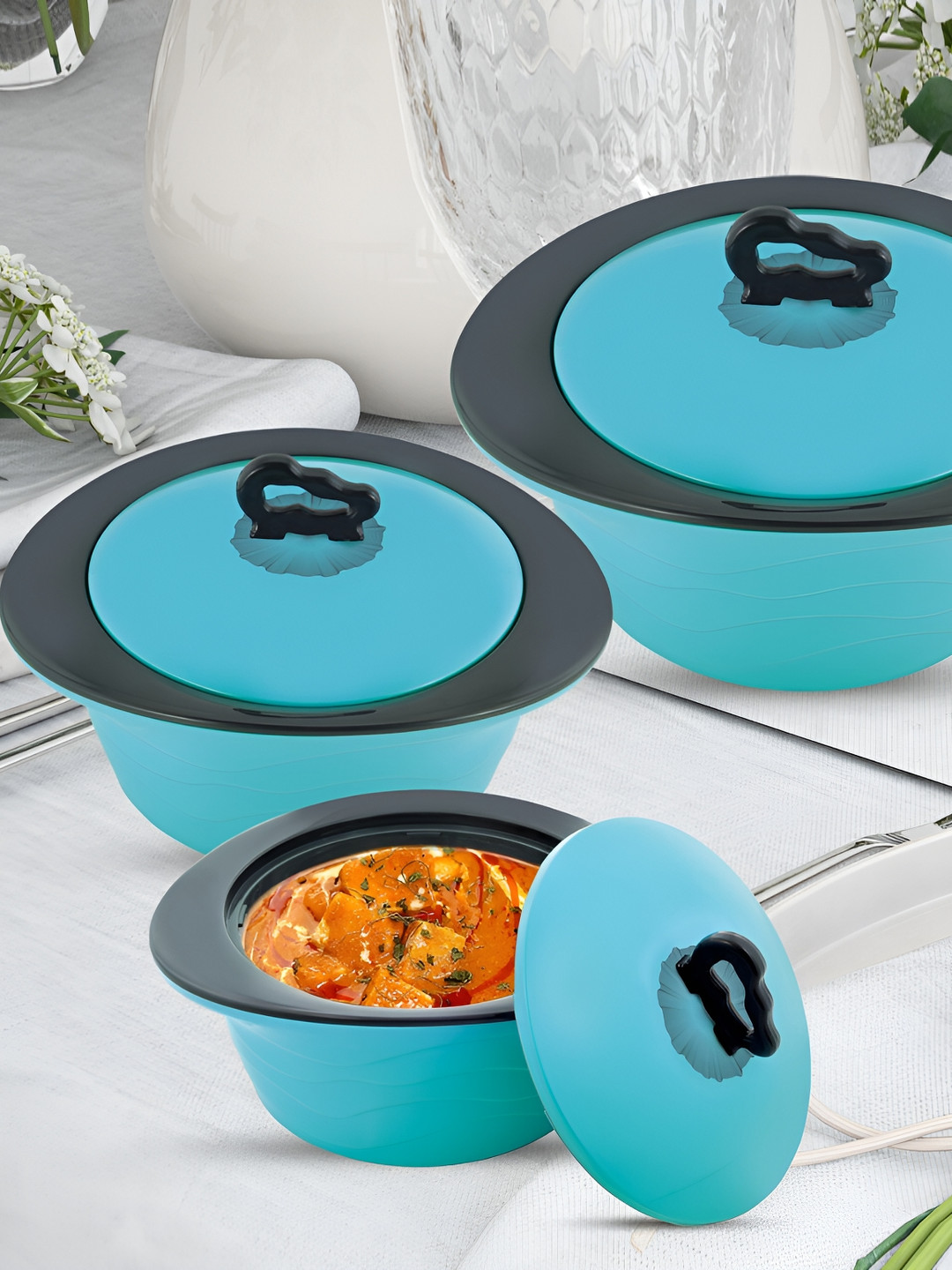 

Trueware Green 3 Pieces Stainless Steel Dishwasher Safe Casserole Set, Blue