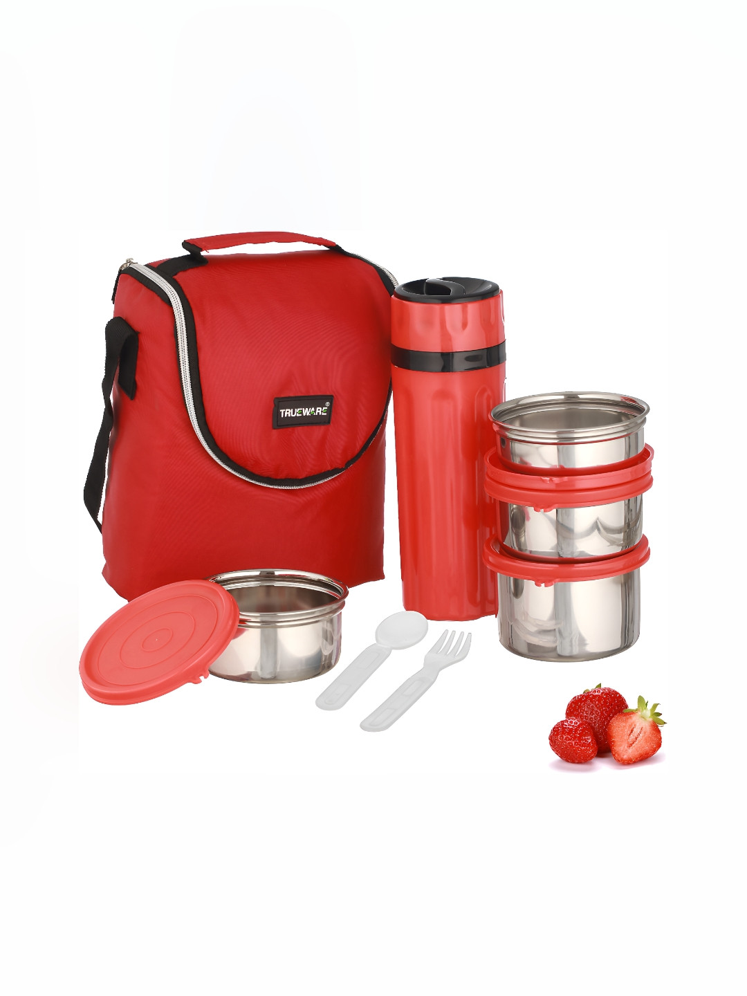 

Trueware Red 5 Pieces Stainless Steel Dishwasher Safe Lunch Box