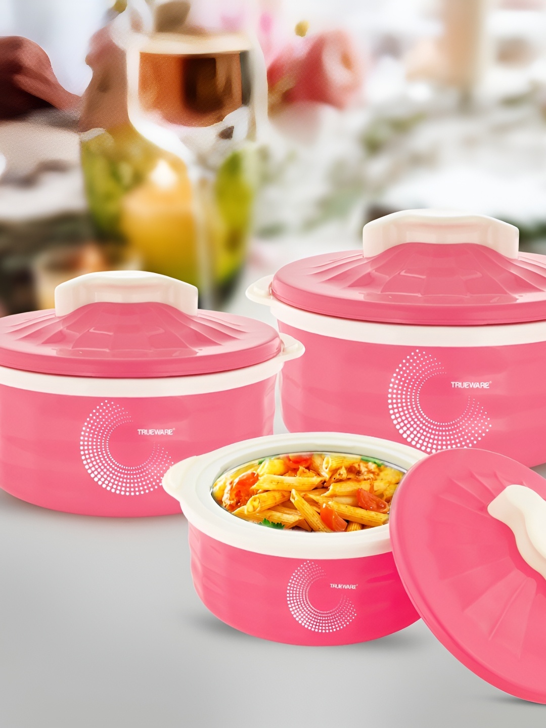 

Trueware Pink 3Pcs Stainless Steel Dishwasher Safe Casserole Set
