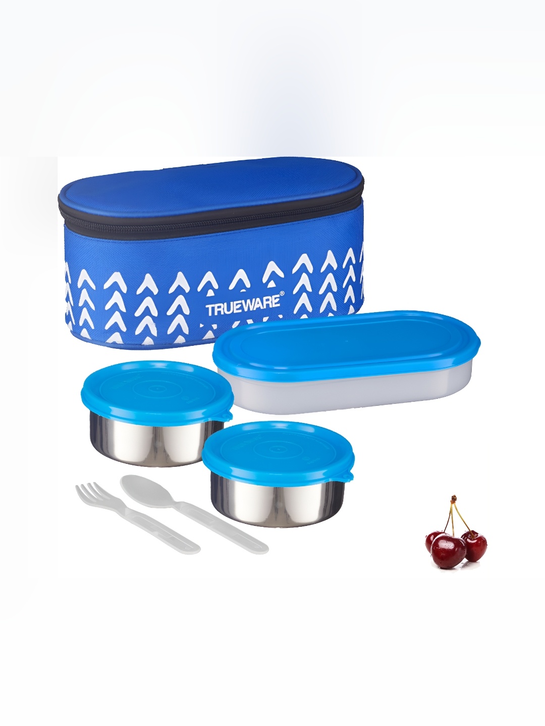 

Trueware Blue & White 3Pcs Stainless Steel Dishwasher Safe Lunch Box 1.1l