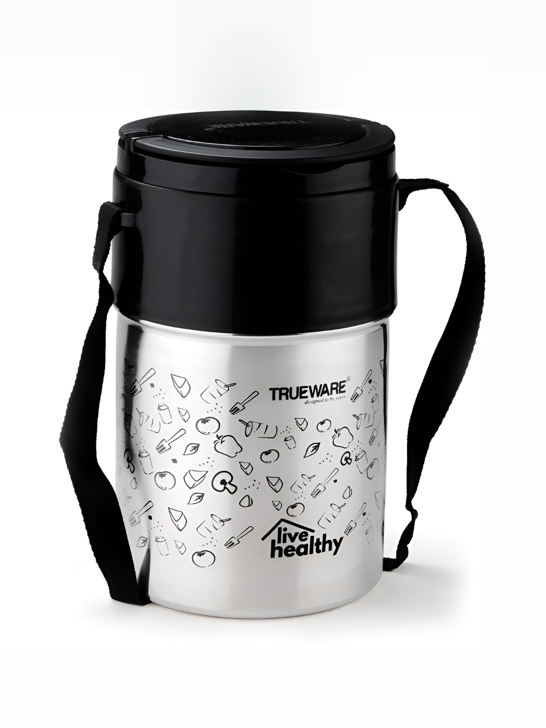 

Trueware Black & Silver-Toned Stainless Steel Dishwasher Safe Lunch Box 1.2l