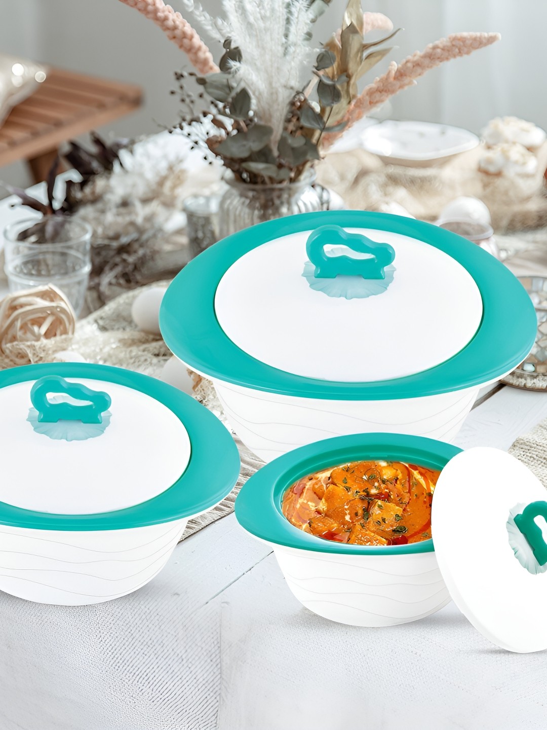 

Trueware White 3 Pieces Stainless Steel Dishwasher Safe Casserole Set