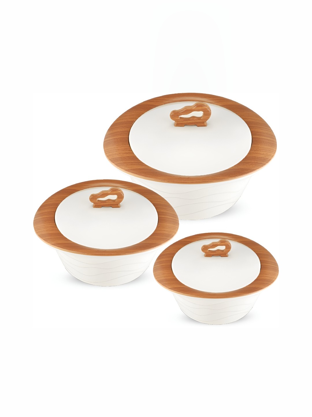 

Trueware White & Brown 3 Pcs Stainless Steel Dishwasher Safe Food Container
