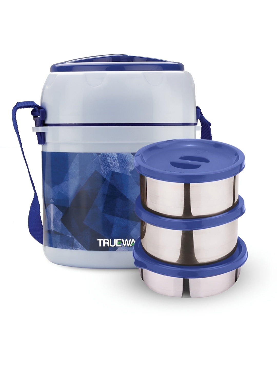 

Trueware Blue 3 Pcs Stainless Steel Dishwasher Safe Containers Lunch Box 800 ml Each
