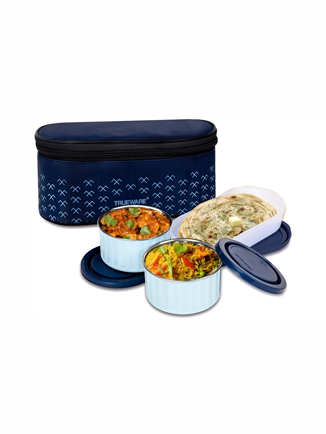 

Trueware Blue 3 Pcs Stainless Steel Dishwasher Safe Lunch Box