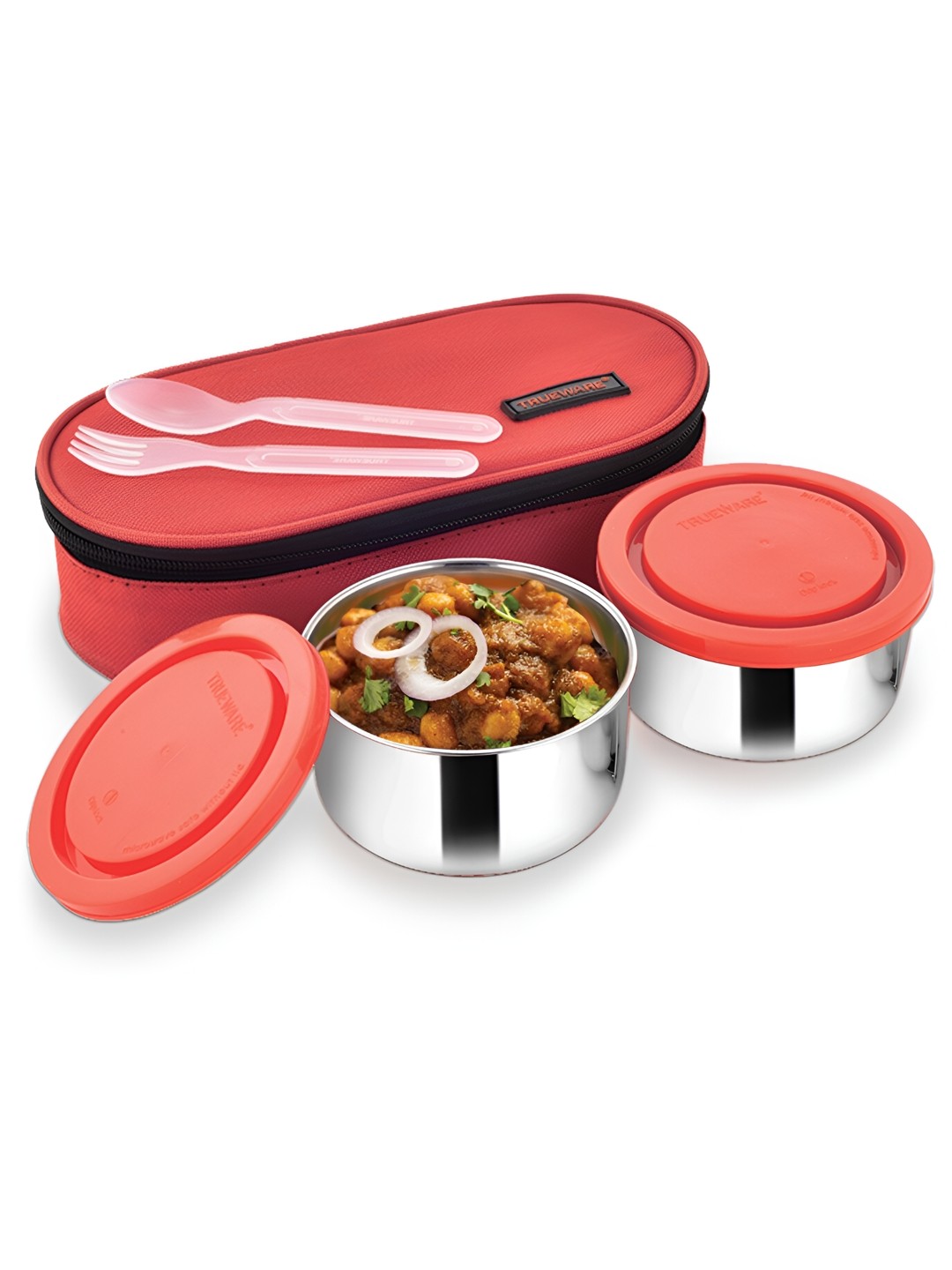 

Trueware Red 3 Pieces Stainless Steel Dishwasher Safe Lunch Box 300 ml