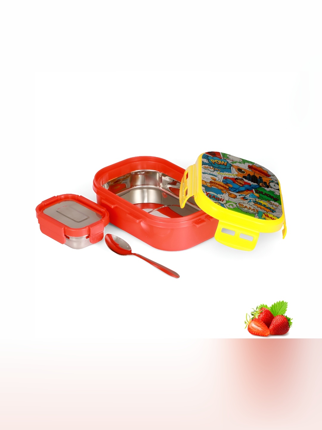 

Trueware Red & Yellow 3 Pieces Stainless Steel Dishwasher Safe Lunch Box 750 ml