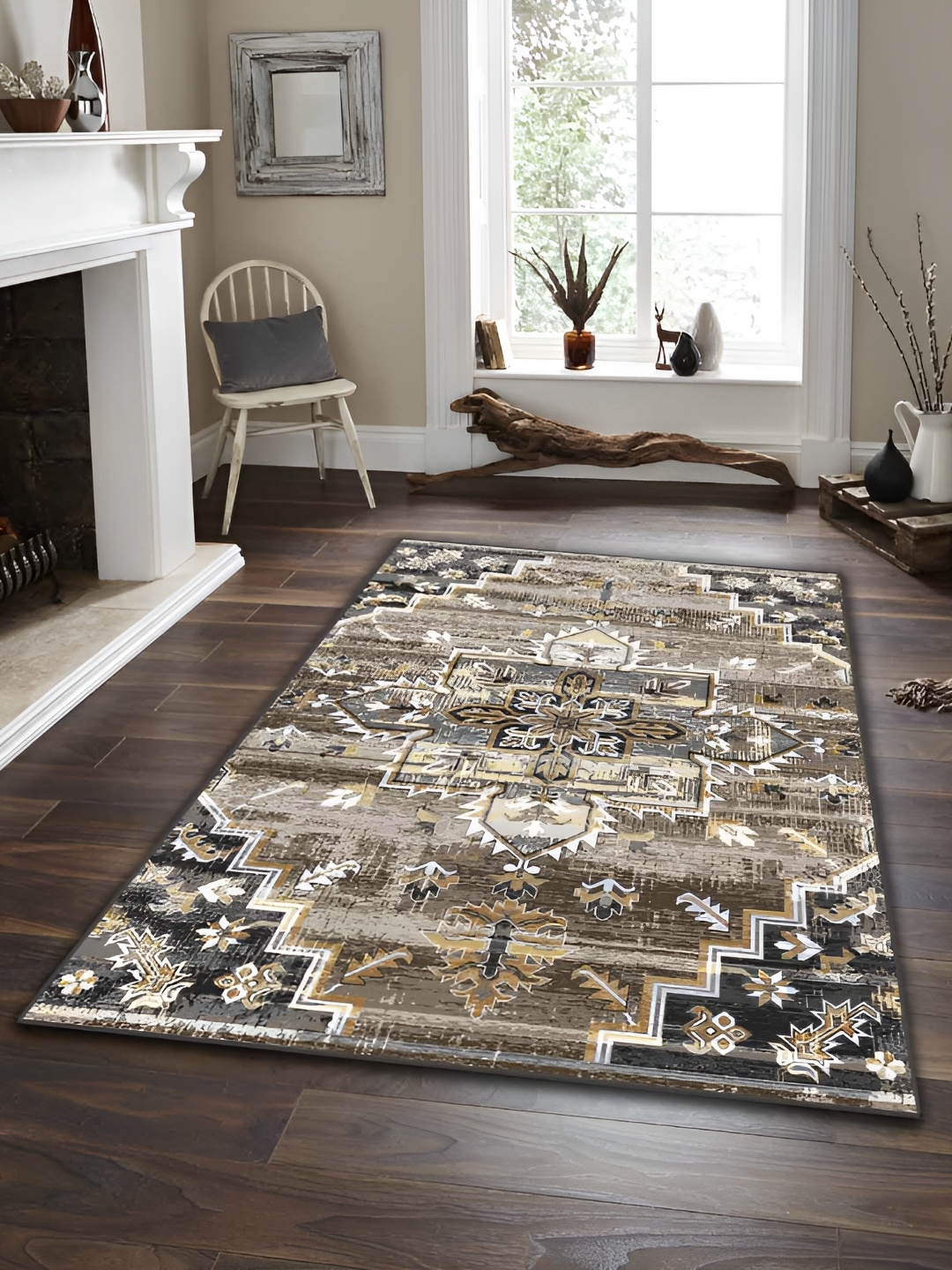 

Sparrow world Coffee Brown Bohemian Anti-Skid Carpet