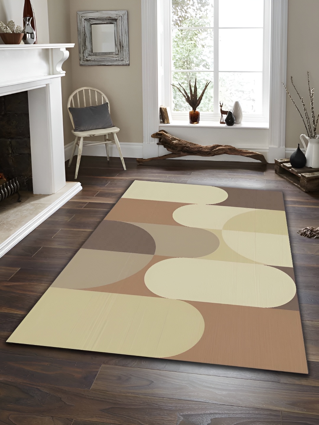 

Sparrow world Brown & Cream Geometric Printed Anti Skid Rectangle Carpet