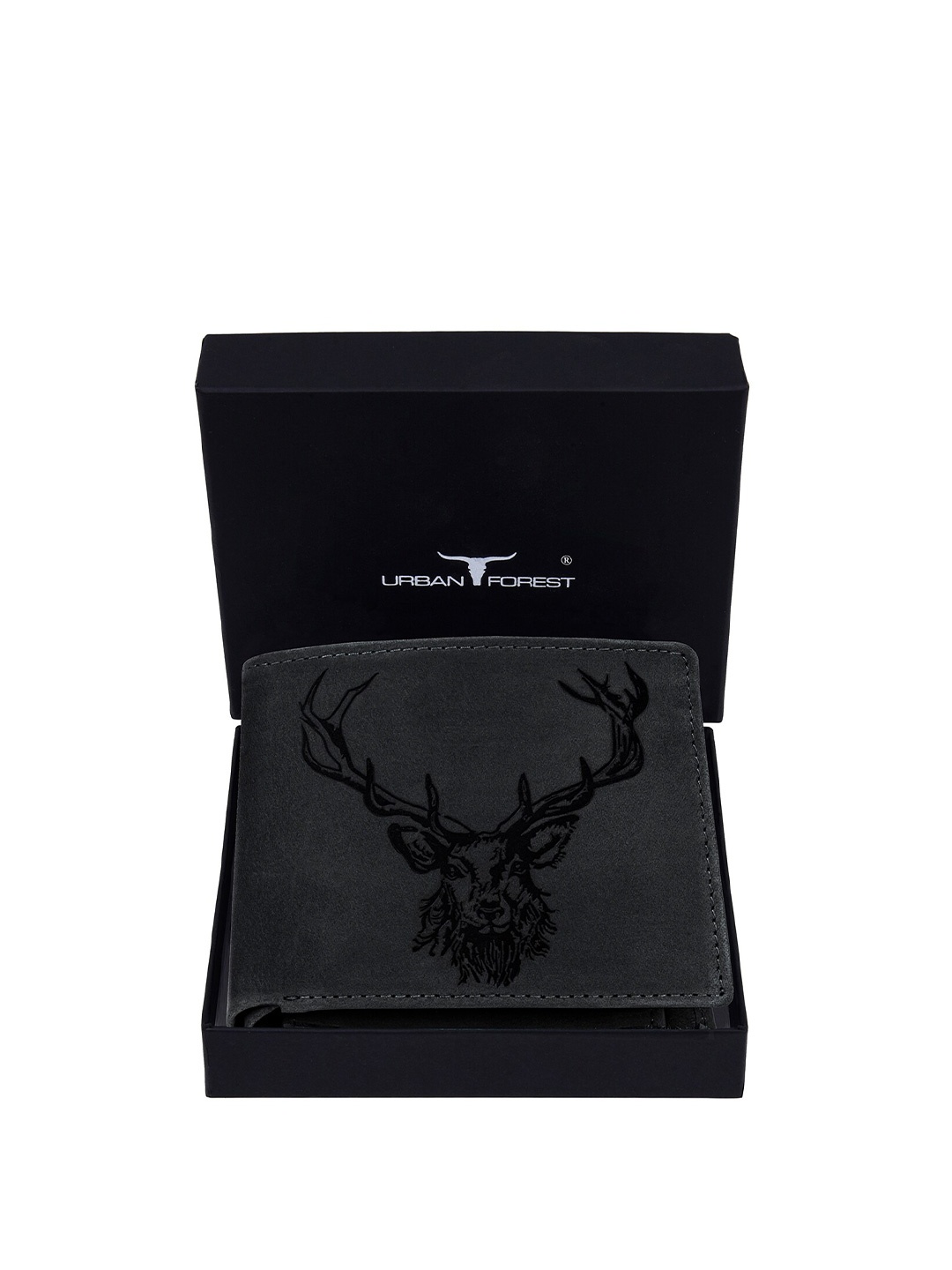 

URBAN FOREST Men Animal Textured Leather Two Fold Wallet, Black