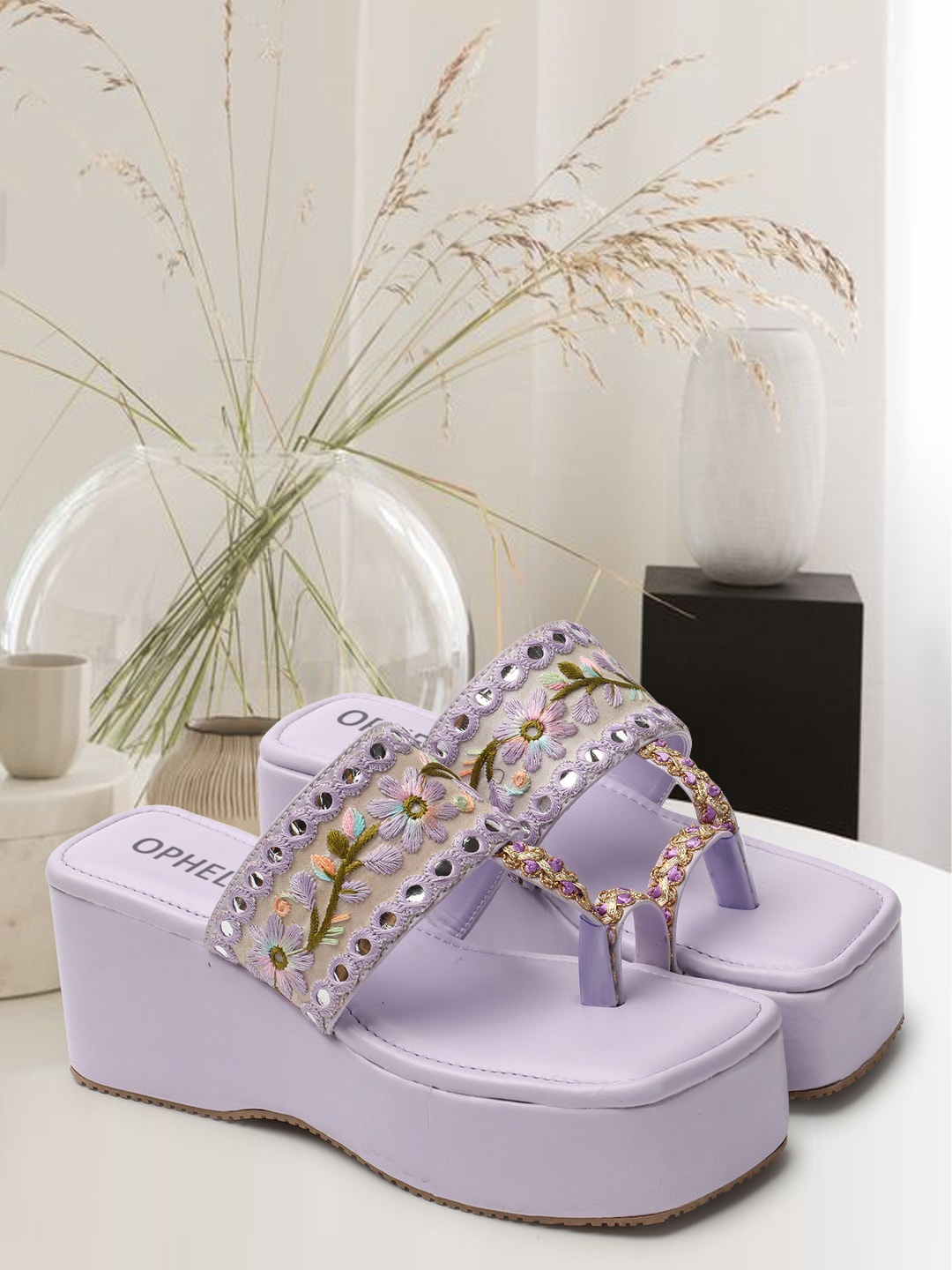 

OPHELIA Embellished Open Toe Wedge Heels, Purple